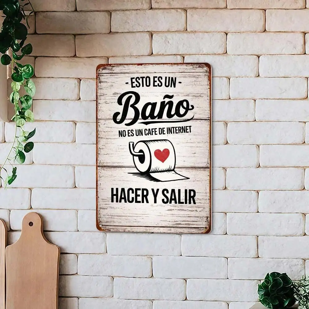 8x12 Inch Spanish Funny Baño Metal Tin Sign, Esto Es Un Baño No Es Un Cafe De Internet Vintage Bathroom Wall Plaque, Restroom Farmhouse Decor, Hilarious Spanish Gift For Latin Home Owners