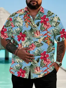 Hawaiian Tropical Floral Shirt for Men, Short Sleeve Summer Ice Silk Thin Loose Fit, Retro Hong Kong Style, Beach Vacation Top