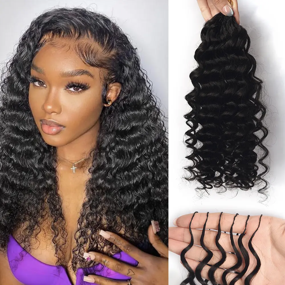 Deep Wave Crochet Human Hair Extensions Natural Color Invisible Miracle Knots Feather Crochet Hair Knotless 60g/Pack Pre-Separated Human Hair Extension