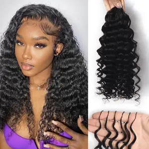Deep Wave Crochet Human Hair Extensions Natural Color Invisible Miracle Knots Feather Crochet Hair Knotless 60g/Pack Pre-Separated Human Hair Extension