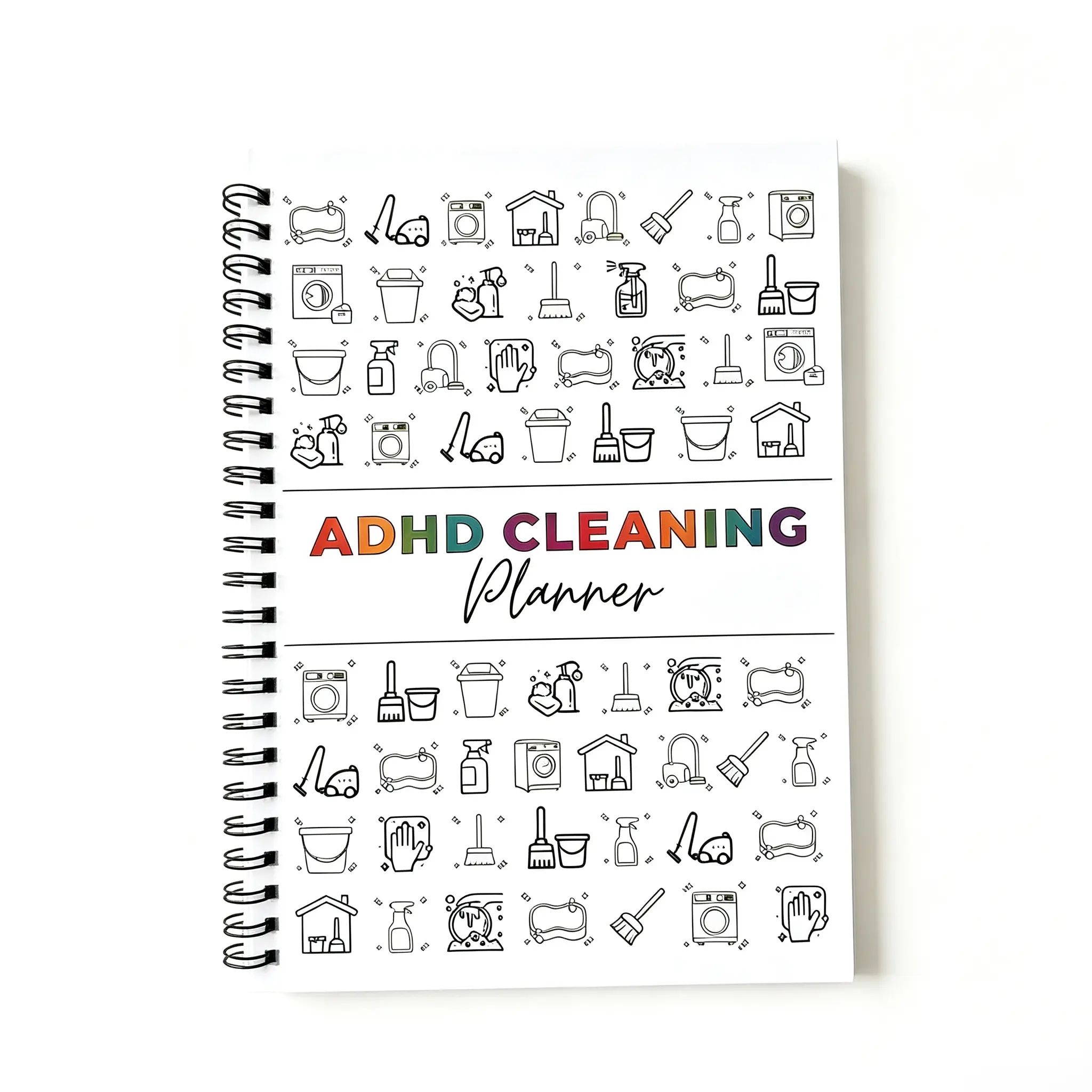 ADHD Cleaning Planner Wire Bound Notebook, Neurodivergent Chore Checklist, Daily Weekly Monthly Yearly Cleaning Schedule, Split Housework Into 5-Min Tiny Tasks, Ease Cleaning Anxiety, Cute Cartoon Icon Cover
