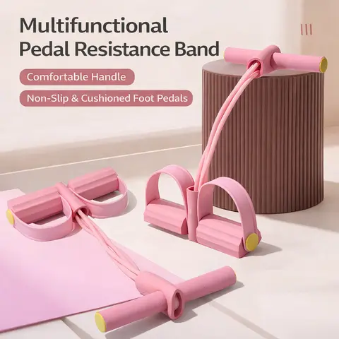 Natural Rubber Foot Pedal Resistance Bands with Adjustable Grip Handles - Upgrade 4-Tube Functional Manual Tension, Arm Workout for Women, Body Recomp, Home Abs & Glute Lower Body No-Equipment Training