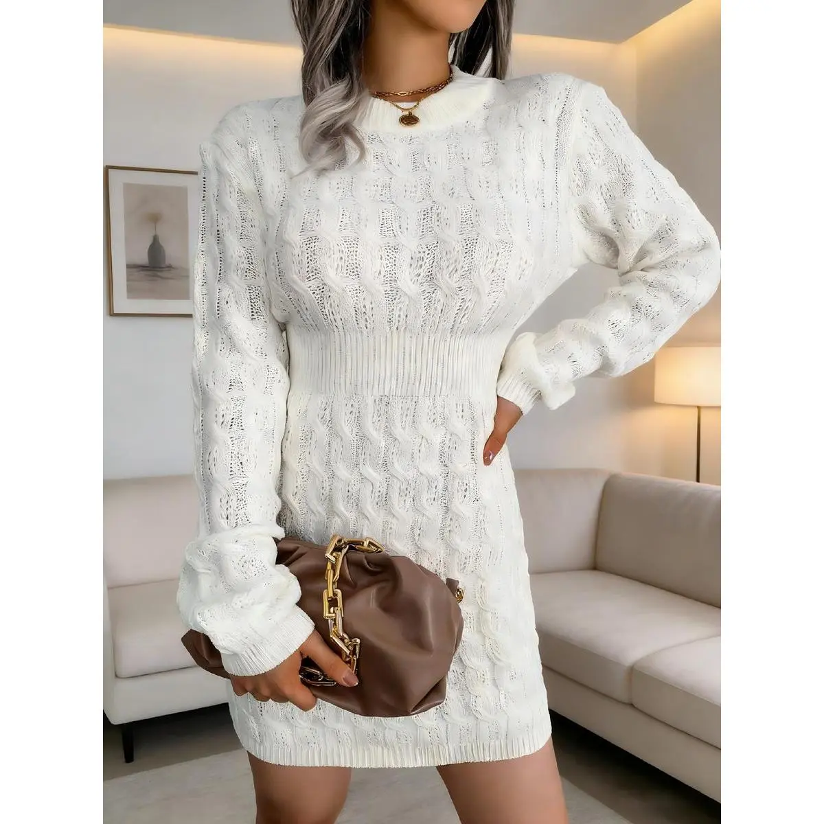 ecru knitted dress ZELNIE DRESS Woman ecru