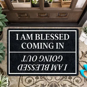 Funny Welcome Door Mat, I am Blessed Coming in Blessed Going Out Non Slip Entrance Door Mat, Rubber Back Stain Resistant Indoor/Outdoor Floor Mat for Home Decor, Area Rug Doormat, Home Decorative Rug for Entryway Kitchen Porch Yard