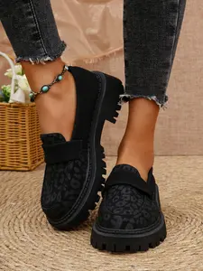 Women's Leopard Print Slip-On Shoes, Comfortable Round Toe Thick Rubber Sole, Vintage British Style, Sizes 36-43, Spring & Fall Fashion, Leopard Print Loafers