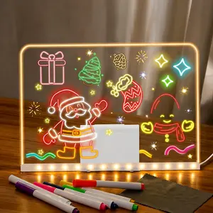 LED Luminous Drawing Board for Kids - Trending Acrylic Message Note Board with Colorful Pens and Erasable Night Light Toy Gift