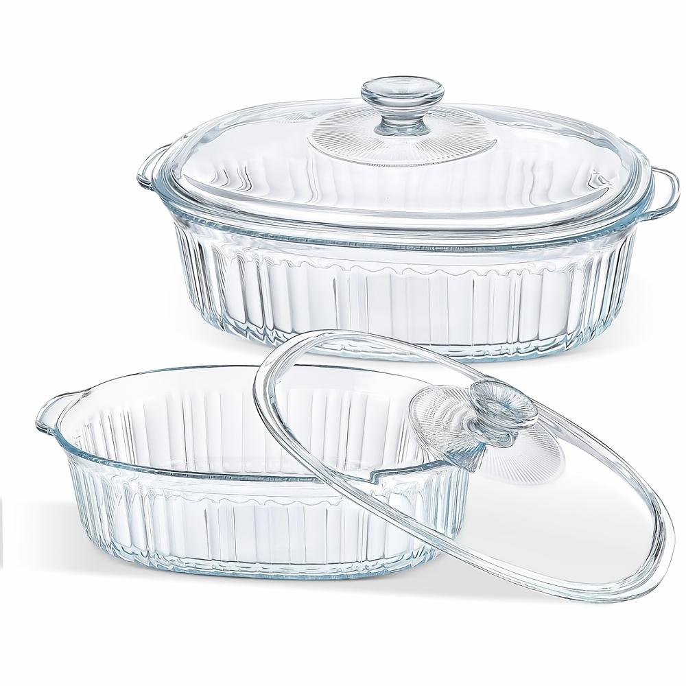 Elegant Glass Casseroles with Lids Set, Ribbed Oval Roaster, Transparent Covered Cookware, Versatile Deep Glass Food Containers, 50oz & 85oz, for Baking, Cooking, Oven & Microwave Safe, with Ideal for Desserts, Chicken, Pasta, for Holidays