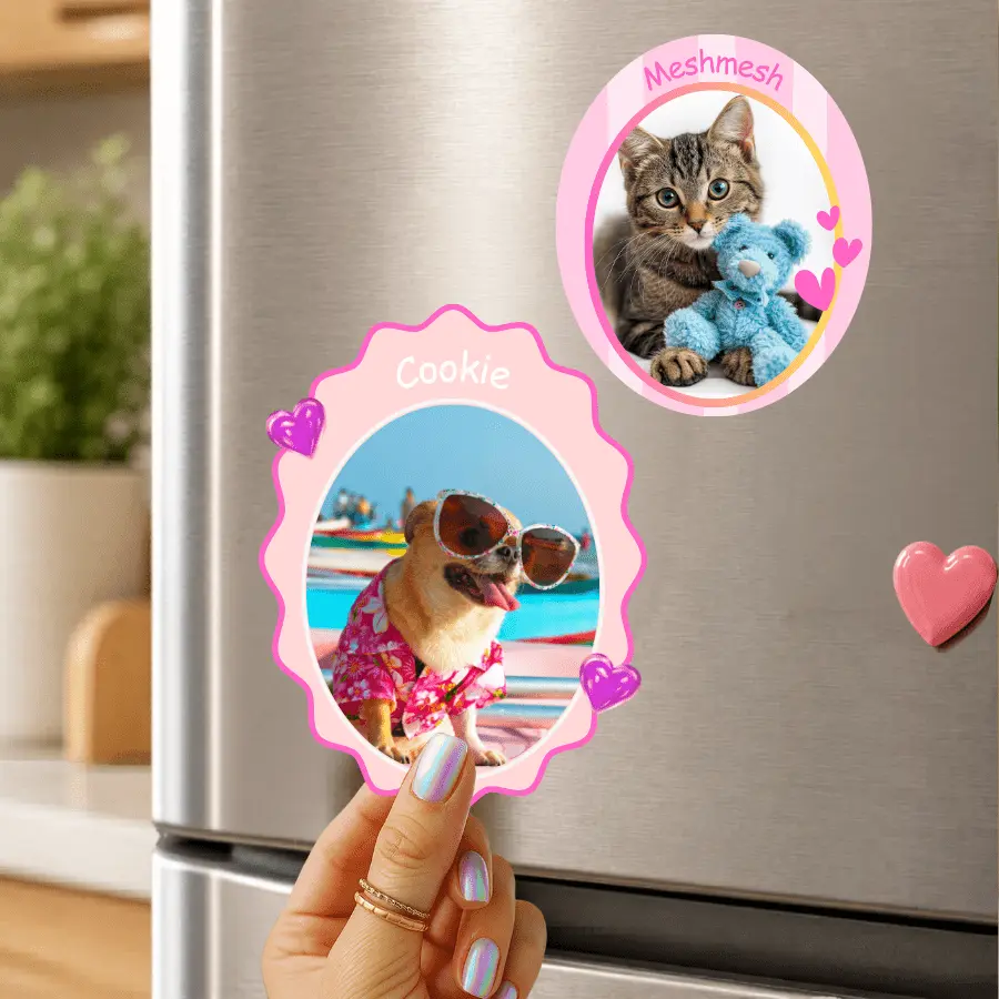 Custom Pet Photo Magnet with Name – Personalized Fridge Magnet