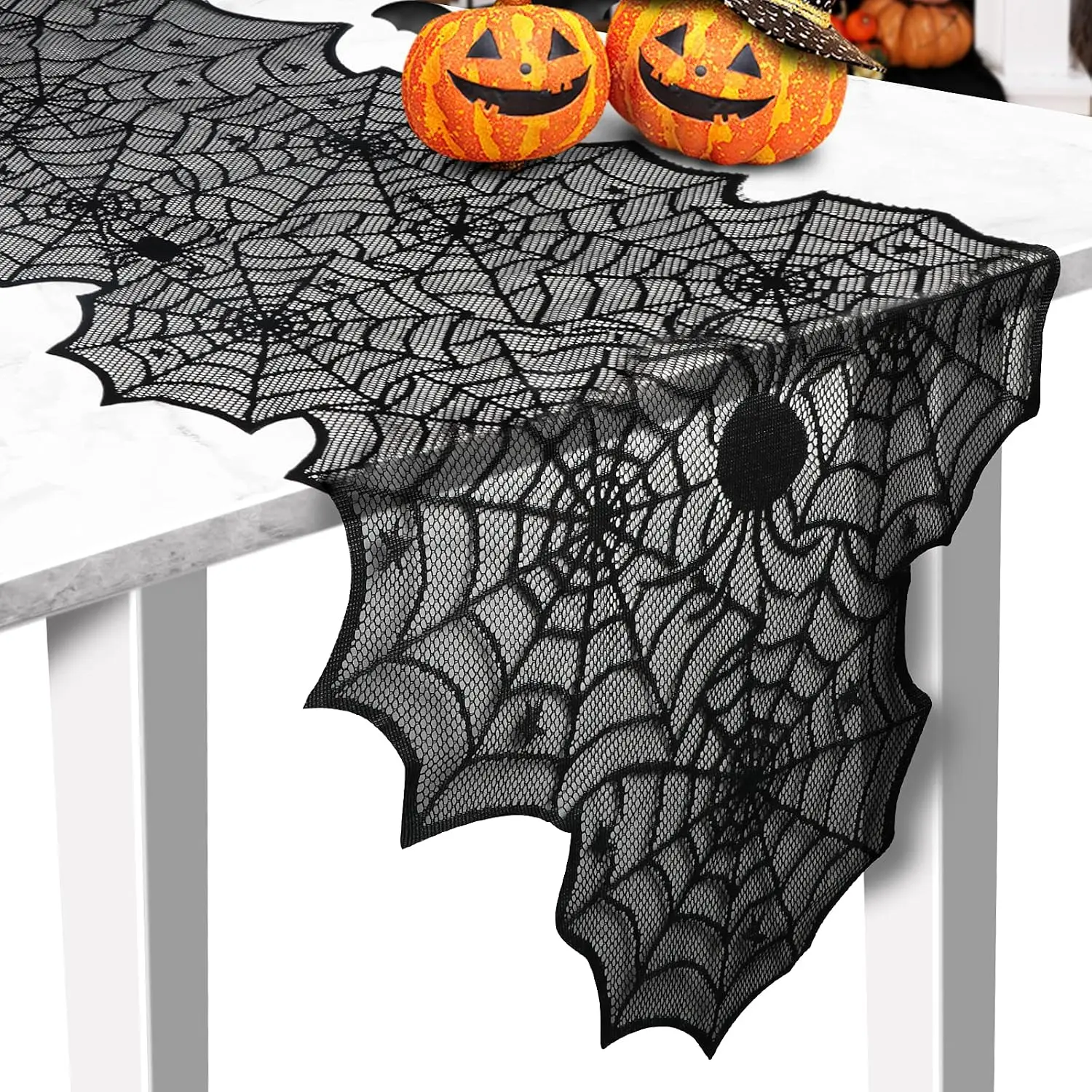 Halloween Table Runner, Black Lace Spider Web Table Runners, 18 x 72Inch | Spooky Spider Web Design Table Runner for Halloween Decor, Parties, Dining Tables and Gothic Home Decoration