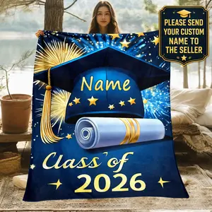 I graduated！Personalized Graduation Blanket | 2026 Class Name, Lightweight Flannel, All-Season Soft Bedspread, Suitable for Graduation Parties and Classroom Decor, Machine Washable SingleSide Lightweight Blanket