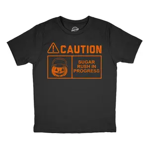 Youth Funny T Shirts Caution Sugar Rush In Progress Sarcastic Halloween Graphic Novelty Tee For Kids Funny T Shirts Halloween Tops for Kid Novelty Tees for Kids Black -