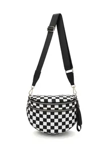 Spacious Checkered Nylon Bum Bag Checkered Handbags Wallets for Women Casual Crossbody Bag