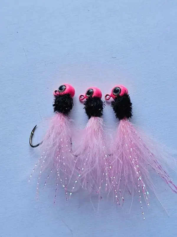 Pink and black marabou crappie jigs