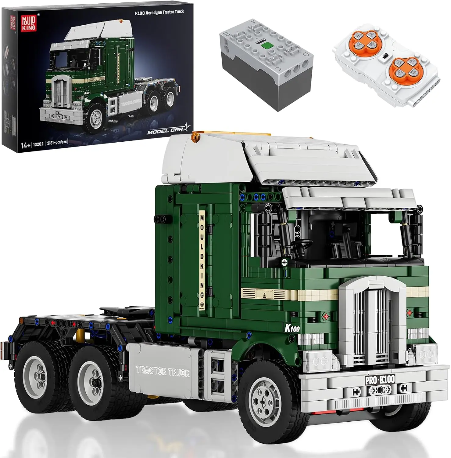 Mould King RC Tractor Truck Toy Building Block Semi Truck Model Kit for Boys Aged 14+ 13202 Realistic Car with Motor Heavy Equipment Transporter Build Display Blocks 2181 Pieces