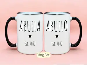 Abuela and Abuelo Est Year #1 Coffee Mug Set, New Baby Reveal Idea, Grandparent Mug Set, New Grandparent Gift, Spanish Grandma and Grandpa