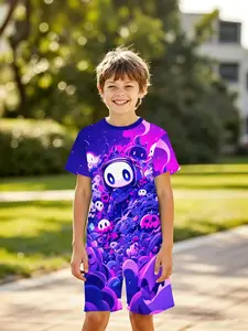 Mascot Dreamy Gradient Space Skull Boy Toddler 3D Short Sleeve Casual Set, Outdoor Birthday Gift, Holiday Present