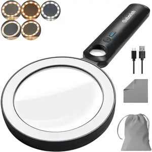 Handheld 10X 30X Magnifying Glass with 36 LEDs 5 Color Modes Rechargeable Lighted Magnifier Ideal Gift for Seniors Reading Coin Stamps Inspection (White & Black)