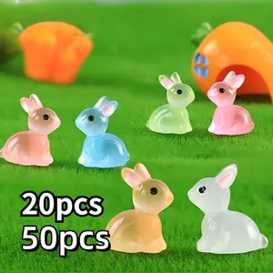 Colorful Night Glow Rabbit Garden Miniature Sculpture, Easter Moss Micro Landscape Decoration, Creative Resin Craft for Handmade Gifts