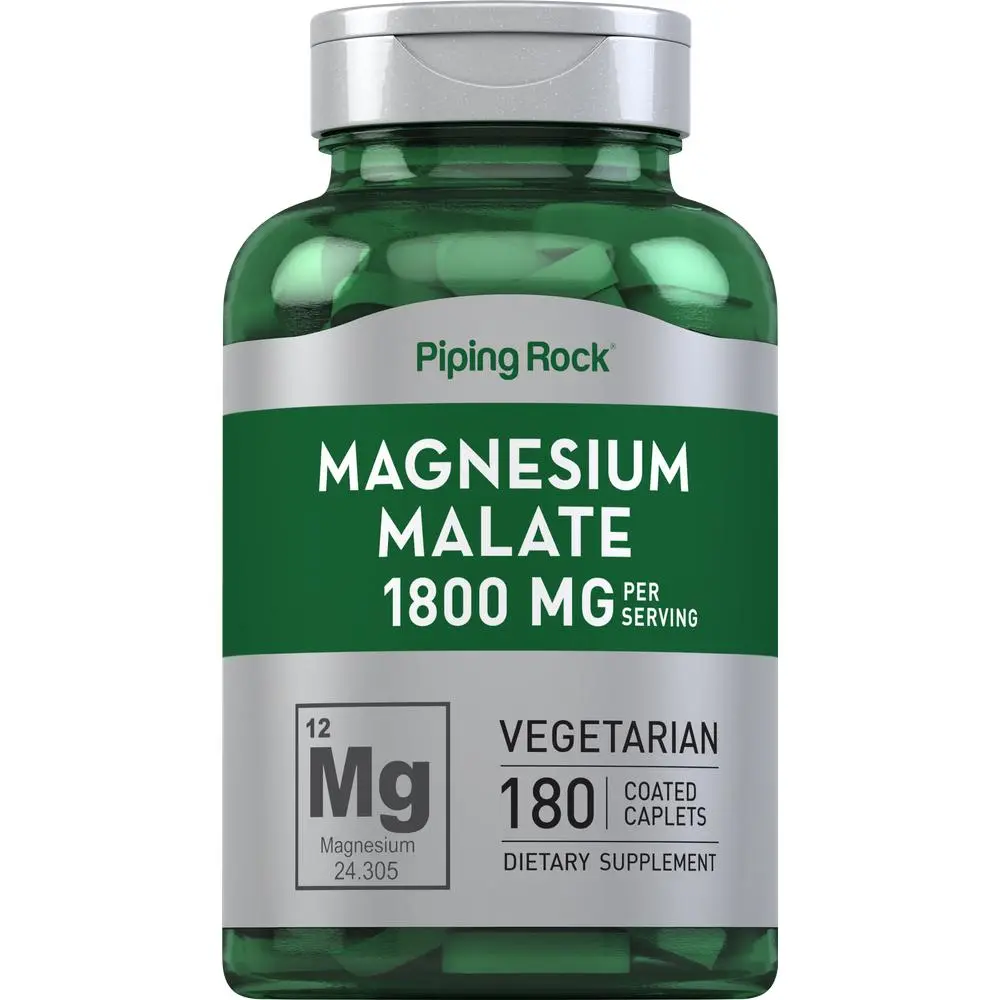 Piping Rock Magnesium Malate | 1800 mg | 180 Caplets | Vegetarian, Non-GMO, Gluten Free Supplement
