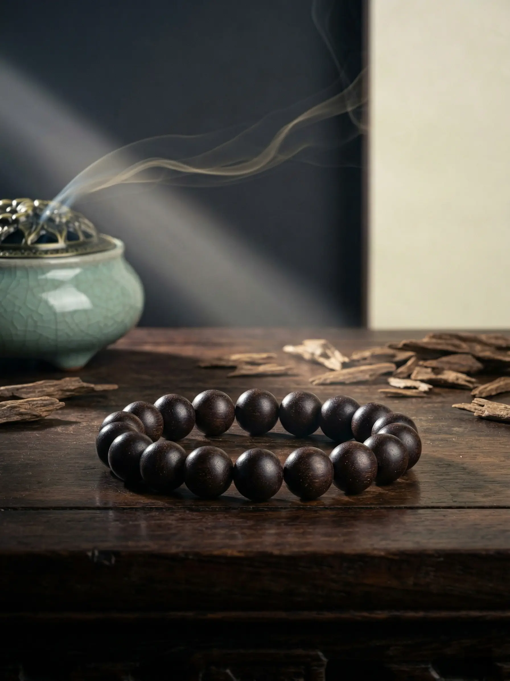 OrientalMind Unisex Dark Hardwood Agarwood Beads Round Bracelet - Ethnic Style, Long-Lasting Wear, Daily Fashion Costume Jewelry Accessory