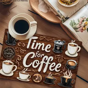 2D flat printing, 2-piece/4-piece/6-piece/8-piece set mat, Coffee Table Mat, fashionable coffee themed linen placemat, ideal choice for coffee enthusiasts and holiday gatherings, machine washable
