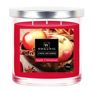 Wick and Wax Apple Cinnamon 3 Wick Jar Candle 14oz Traditional Craftsmanship Unique Scent for Home Decor