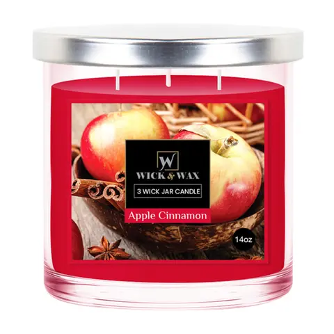 Wick and Wax Apple Cinnamon 3 Wick Jar Candle 14oz Traditional Craftsmanship Unique Scent for Home Decor