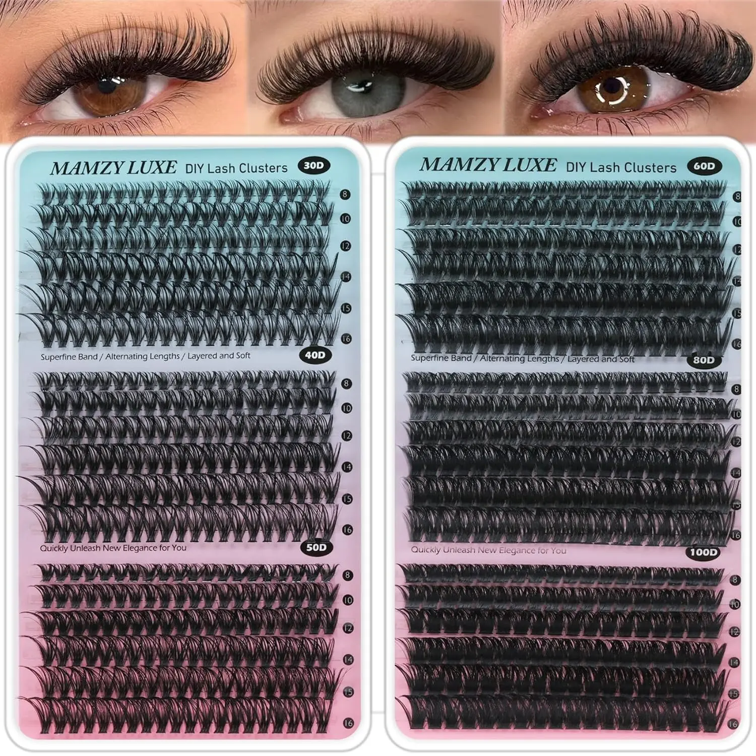Individual Lash Clusters Kit with Bond and Seal | 30D-100D Wispy DIY Eyelash Extensions, 6 Styles Mixed 10-16mm, Includes Tweezers
