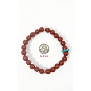 925 Sterling Silver • Turquoise & Red Cinnabar Beaded Bracelet
