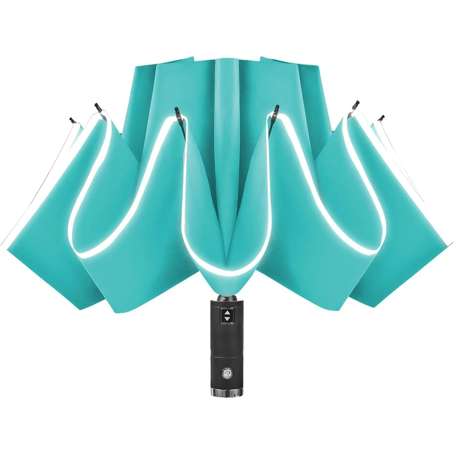 Travel Folding Inverted Umbrella - Reverse LED  Automatic Open and Close - Reflective Collapsible Reversible Umbrella