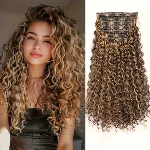 VIKVOK 7-piece brown dyed long synthetic heat-resistant material small roll hair clip, suitable for girls to wear daily, is an ideal choice for increasing hairstyle volume or Halloween styling