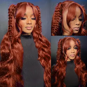 Bling Hair 13x6 Reddish Brown 33# Light Brown Body Wave Wig HD Transparent Lace Front Real Hair Wigs 180% Density For Women