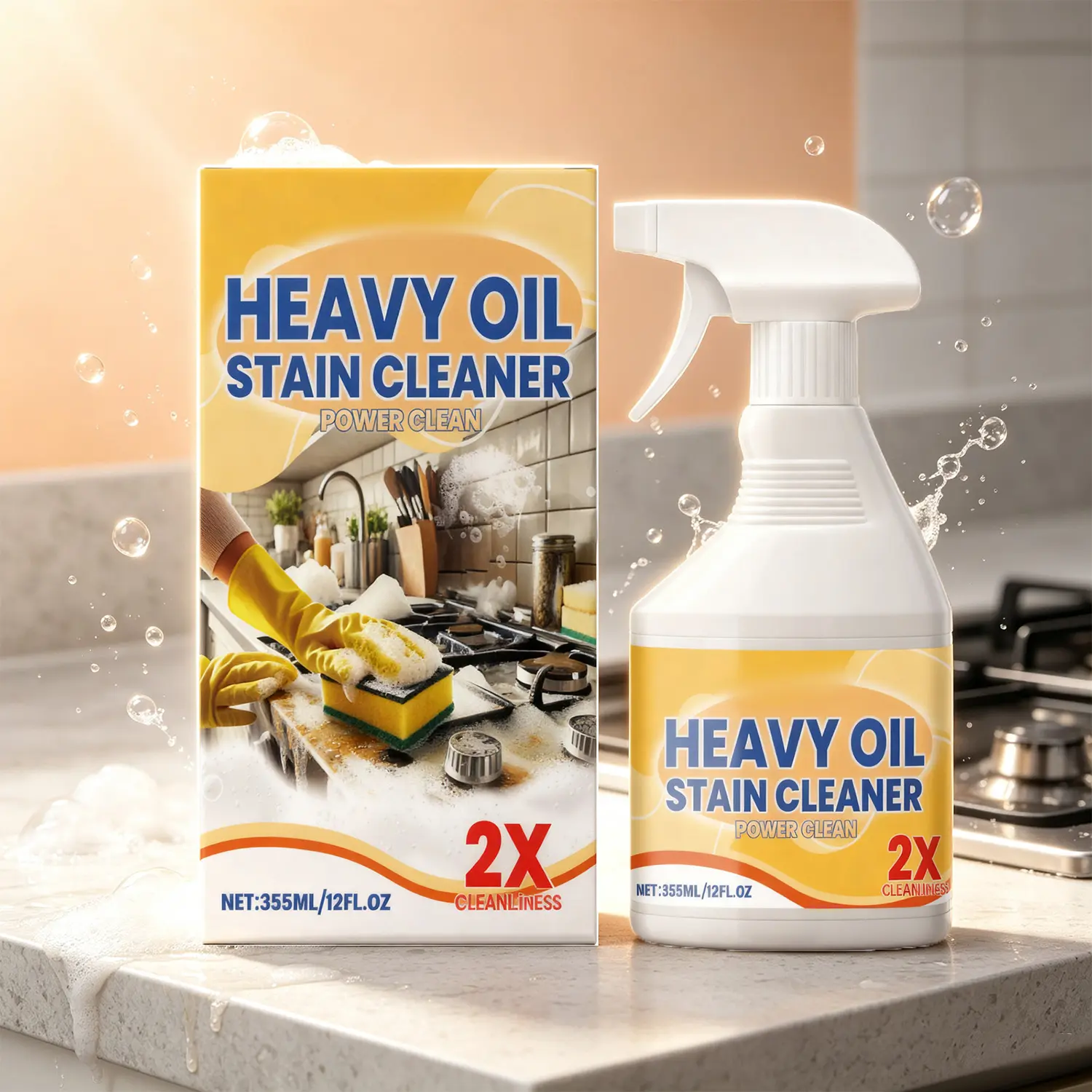 Kitchen Degreaser Spray Multipurpose Kitchen Cleaner for Stove Range Hood and Countertop Easy Wipe Grease Cleaner Oil Buildup Remover Daily Kitchen Cleaning Solution
