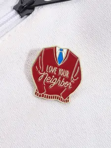 Mister Rogers' Neighborhood Cartoon Enamel Pin Vintage TV Show Tribute Style with Red Sweater and Love Your Neighbor Design Metal Brooches Backpack Jacket Decoration Gift for Fans Friends Collectors, Fashion Accessory