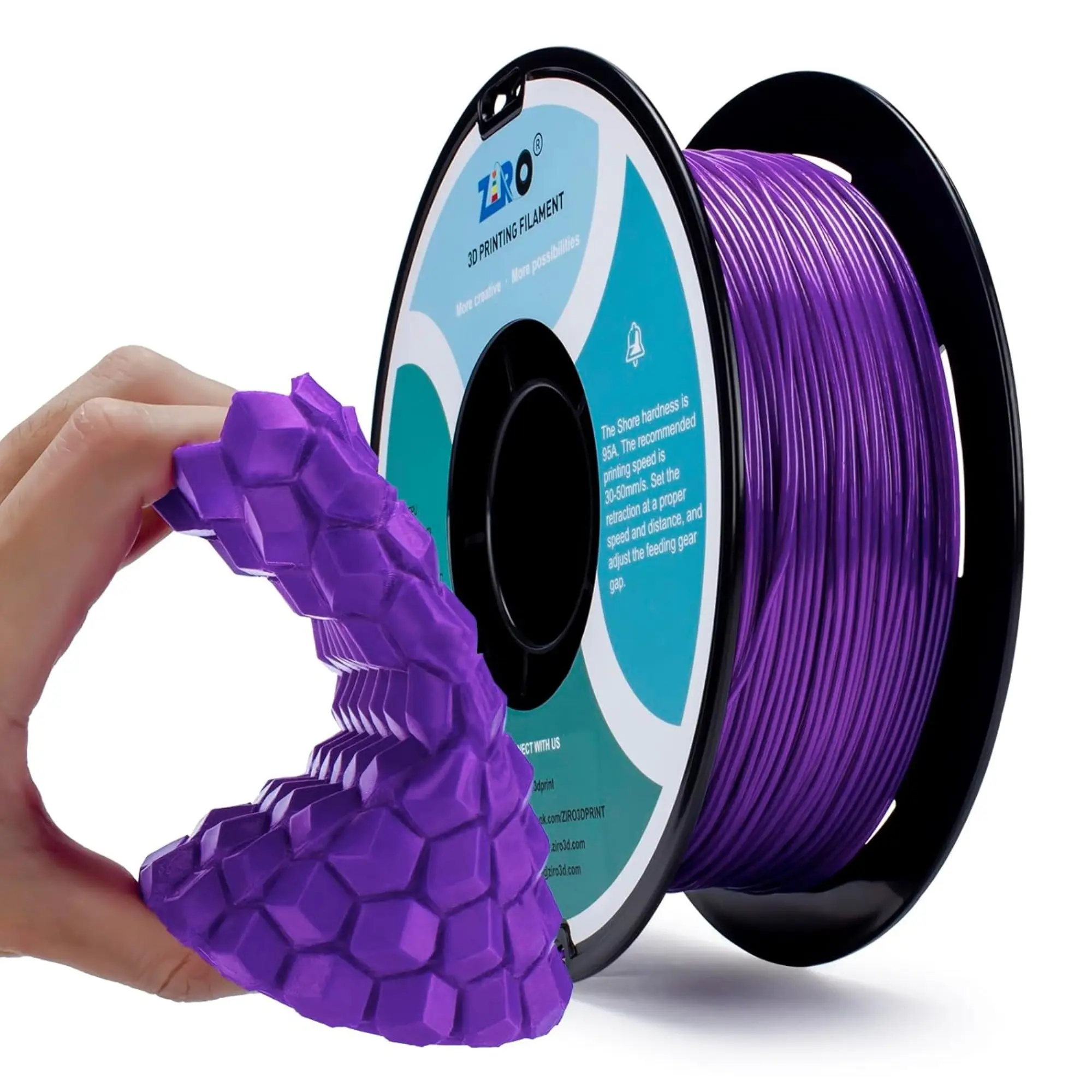 Ziro 3D Printer Filament - Flexible 95A Grade TPU, 1.75mm Diameter, Elastic for Wearable Tech & Direct-Drive Extruders
