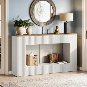 Modern Console Table, 55-Inch Wood Entryway Table With Storage, Narrow Long Sofa Table Behind Couch Table For Living Room, Foyer, Hallway, White