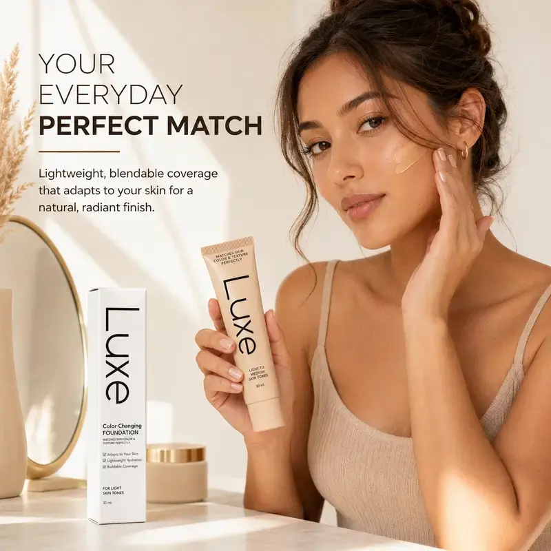 Color Changing Foundation, Tone Matching Liquid Cosmetic with a Lightweight, Blendable Formula, Buildable Coverage, and Natural Dewy Finish for Light to Medium Skin, Daily
