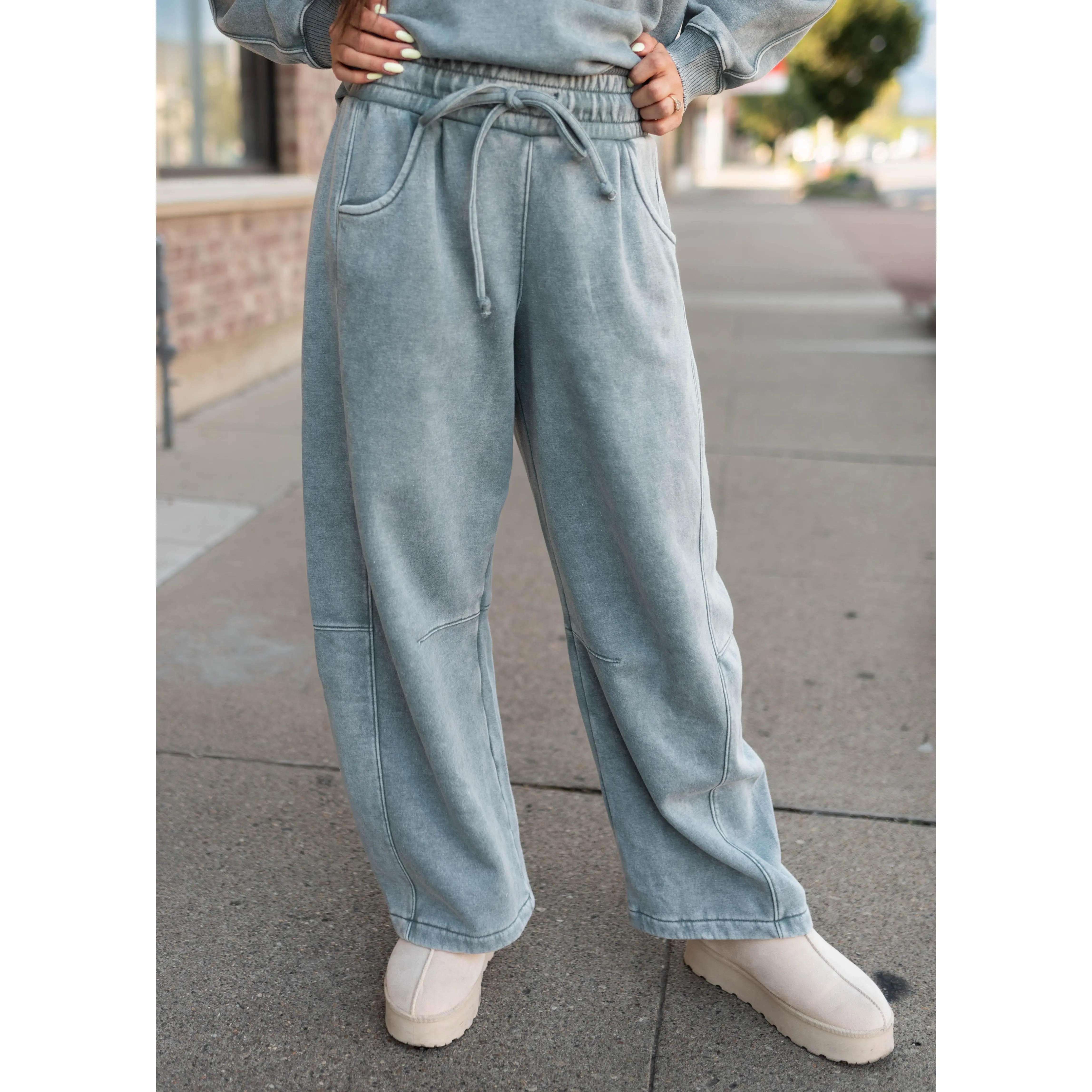 Anne Dusty Sage Barrel Leg Sweatpants