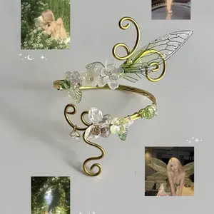 Fairy Gold Wings Arm Cuff – Handmade Fairycore Jewelry, Summer Arm Cuff, Aesthetic Arm Bracelet