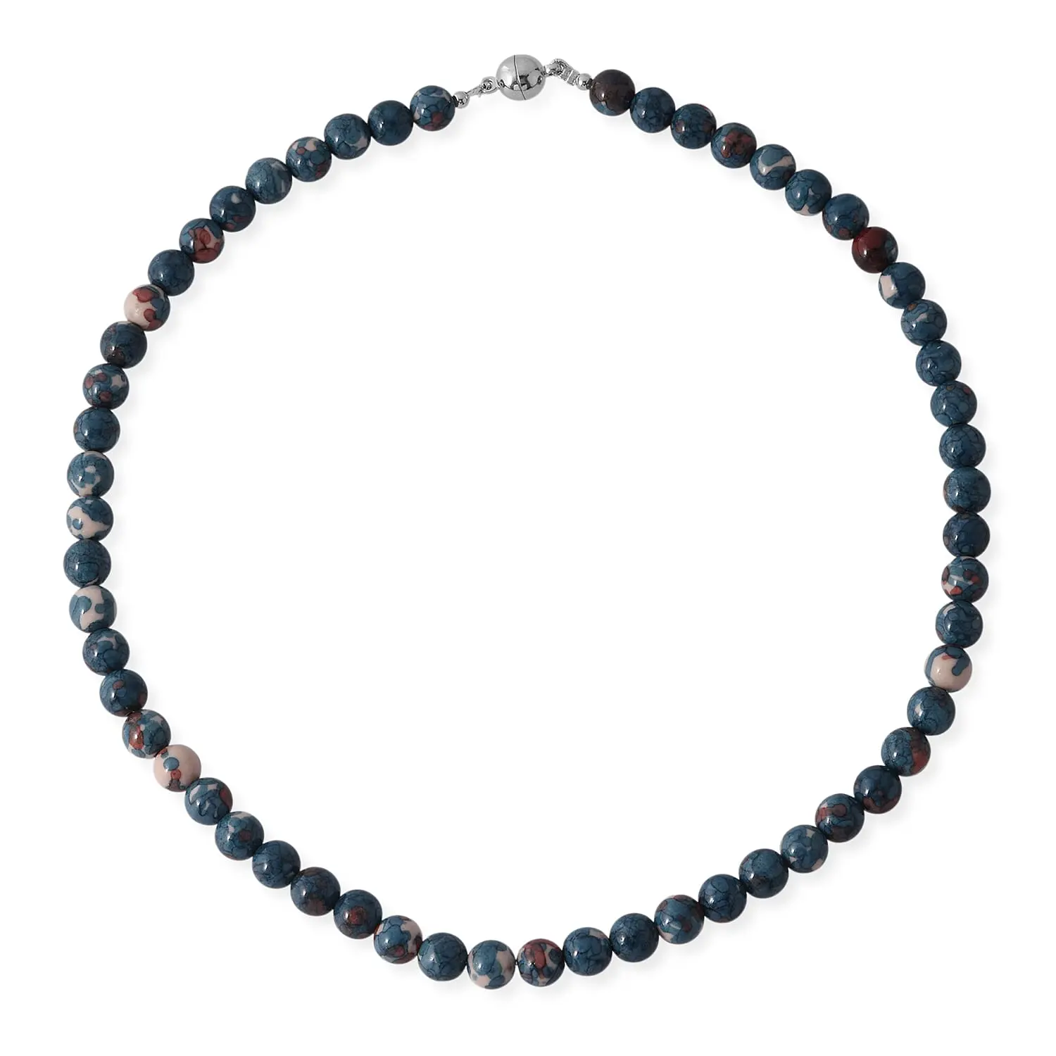Coper Blue Agate Beaded Necklace in Silvertone (18 Inches) 150.00 ctw