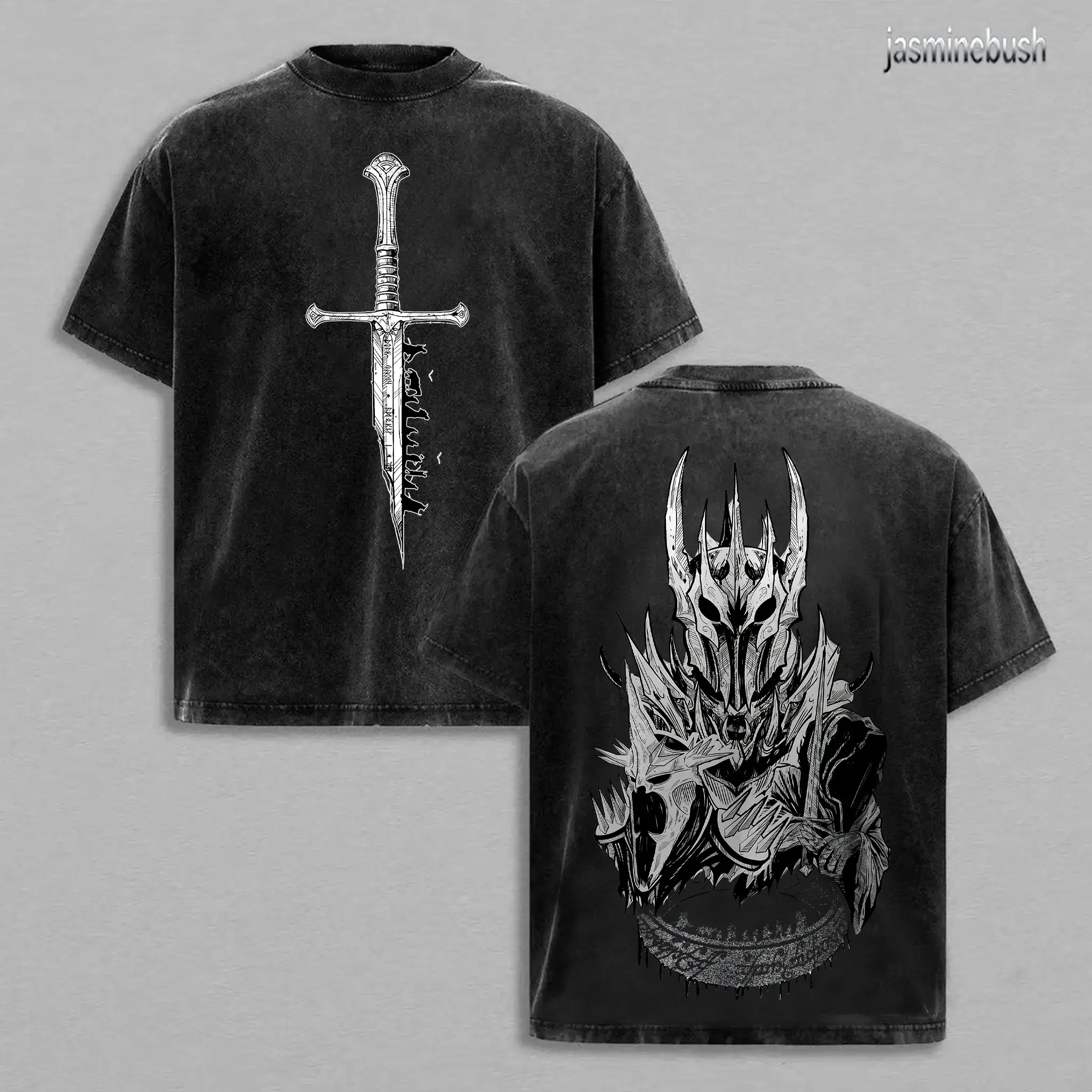 tiktok shop  Sauron Dark Lord Washed T-Shirt | Vintage LOTR Graphic Tee
