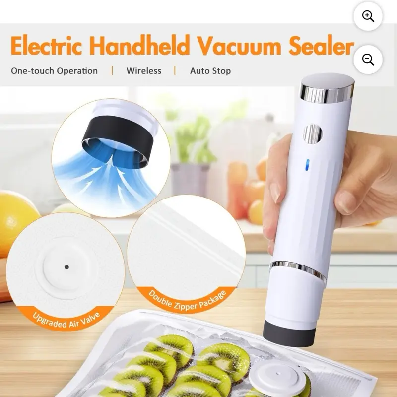 TINANA Handheld Vacuum Sealer with 30 Reusable Bags, Compact Cordless Food Sealer Machine for Freshness & Storage (1 Pump + 30 Bags)