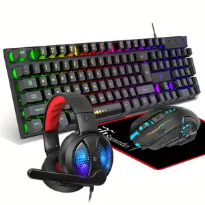 All-in-One PC Gaming Combo – Wired Gaming Keyboard, Mouse, Headset & Mouse Pad, Compatible with PC, Xbox & PS4