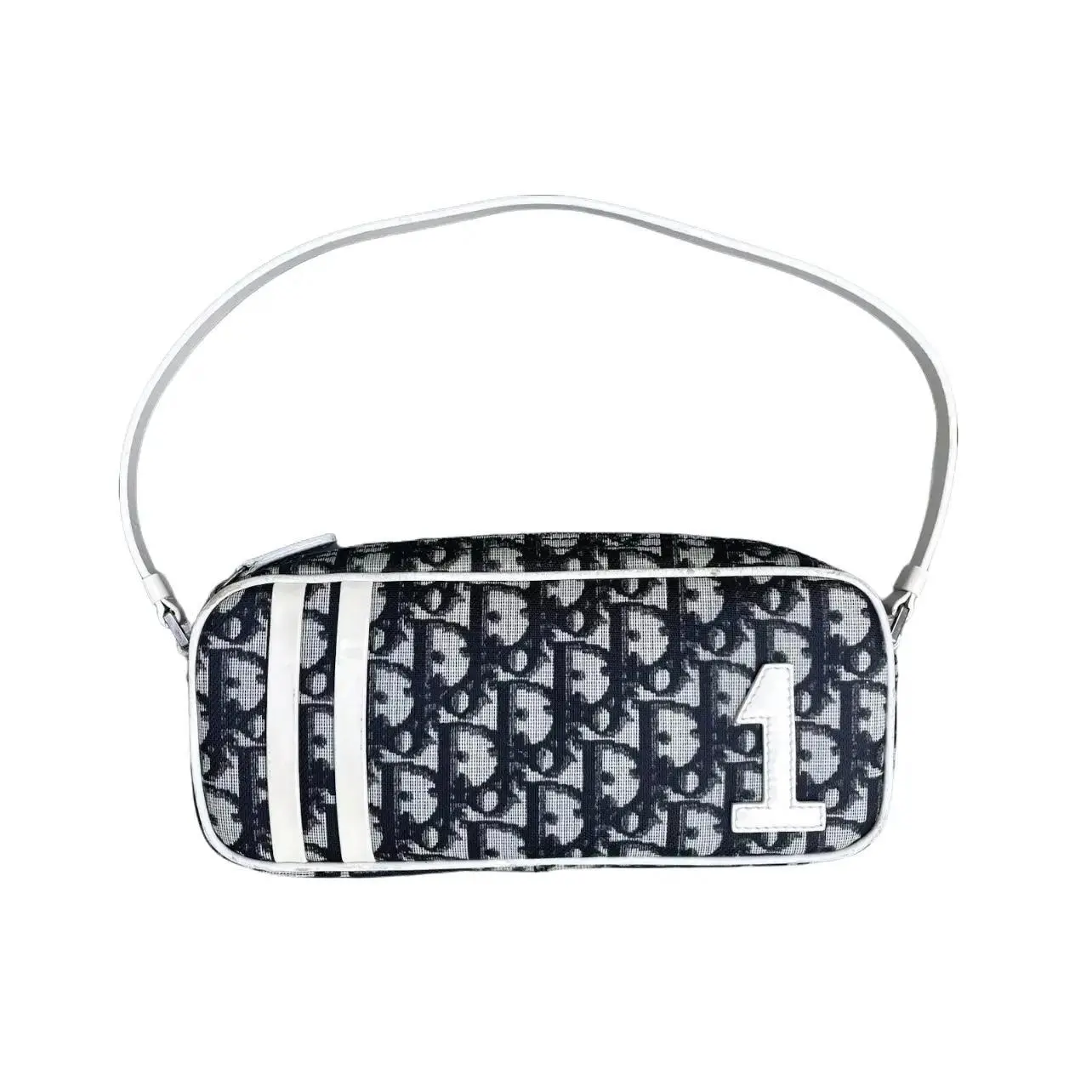 Pre-owned Dior leather Mini Bags CHRISTIAN 1 Vintage Trotter Monogram Mini Bag Pochette Blue White PVC