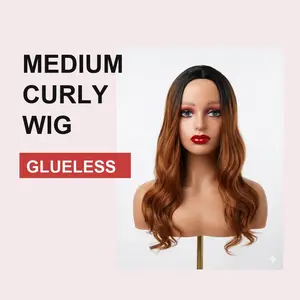 Medium Length Curly Wig with Simulated Scalp - Light Brown