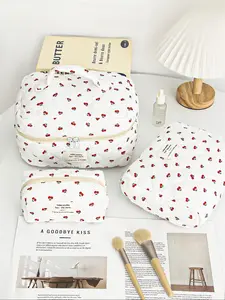 Cherry Pattern Makeup Bag Set, 1 Set Portable Cosmetic Storage Bag, Multifunctional Makeup Organizer Pouch, Versatile Storage Bag for Travel & Daily Use, Zipper Makeup Bag, Handheld Cosmetic Pouch