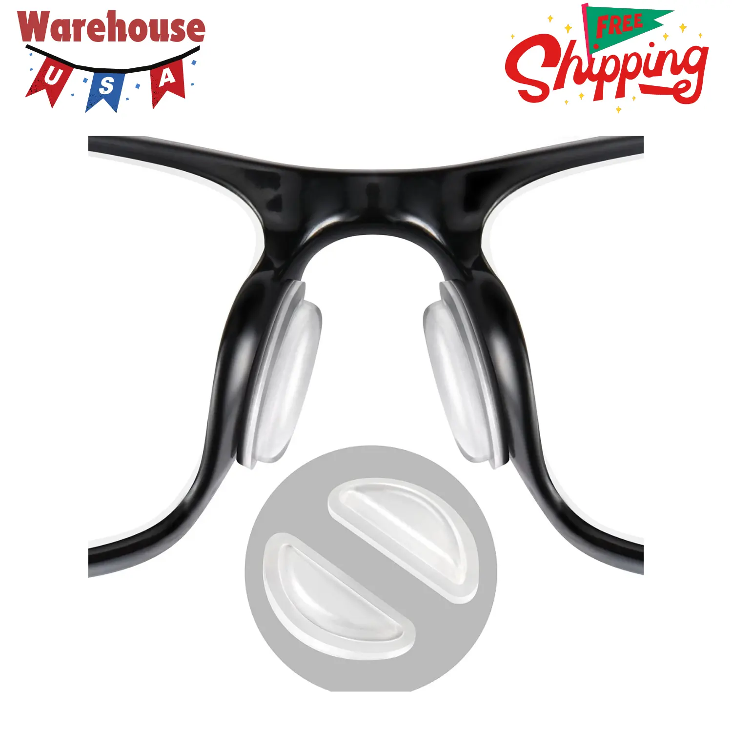 Eyeglass Nose Pads, Comfort Soft Silicone (10 Pairs, Clear)