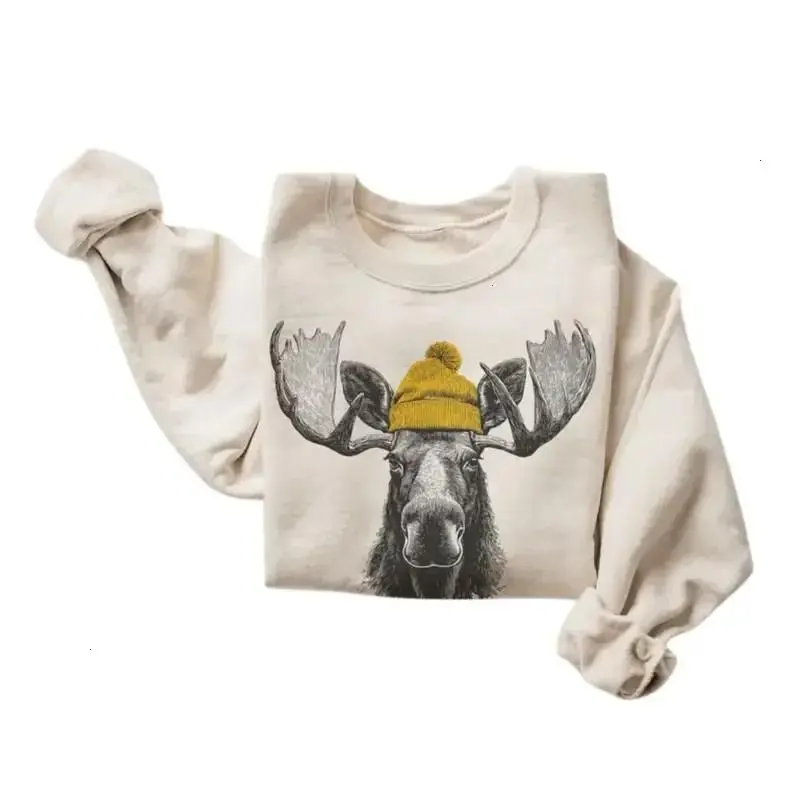 The Bull Moose Wearing Beanie Sweatshirt, Mountain Wildlife Crewneck, Camping & Hiking Gift, Boho Unisex Crewneck Sweatshirt, Menswear Top, Womenswear Top Underwear Streetwear
