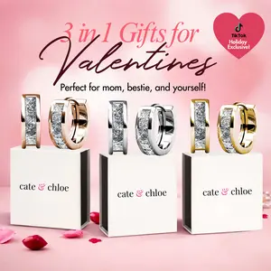 Cate & Chloe Giselle 3-in-1 Valentine's Hoop Jewelry Set – Hypoallergenic 18k Gold Plated Crystal Hoop Earrings – 3 Pairs with Simulated Diamond Crystals, Each in a Luxury Gift Box – Perfect Stress-Free Valentine's Gifts