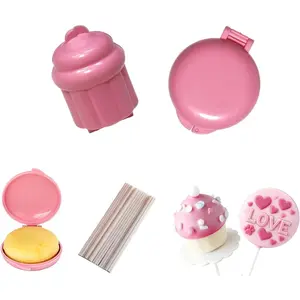 Cake Pop Molds Set- 2Pcs Cupcake Round Disc Shapes Press Set and 20x sticks,Cake Pop Cutter and Pusher,Cakepop Molds Shapes for Home Baking,Birthday Parties,Wedding Desserts(Pink)